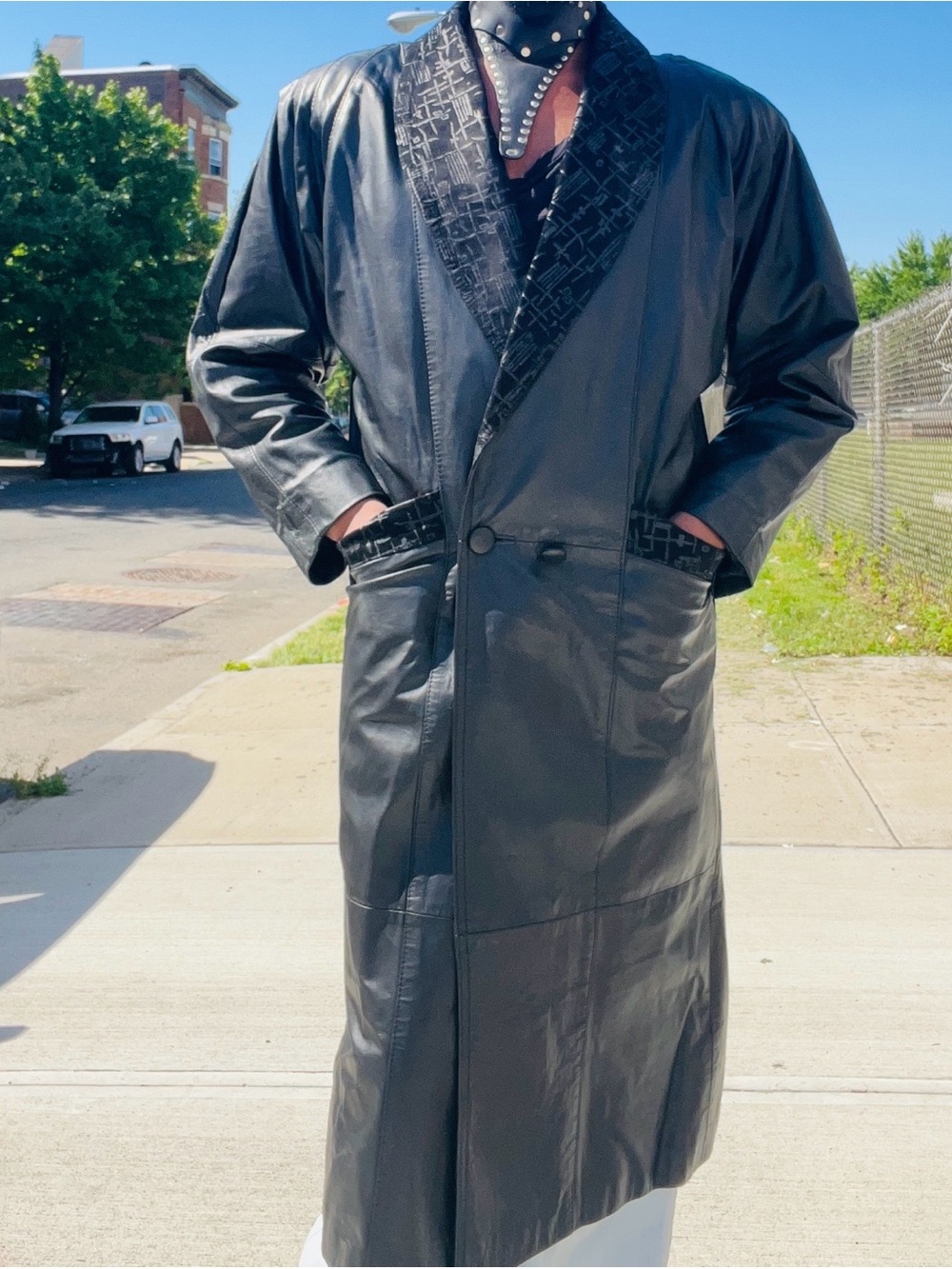 COMINT Argentina Vintage 80’s  Black Leather Double-Breasted Trench Coat Unisex
